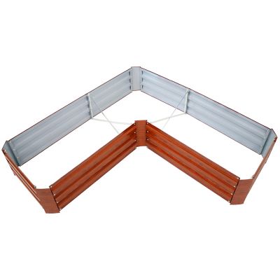 Image showing 6 th Sunnydaze Decor Outdoor Galvanized Steel Raised Garden Bed for Plants, Vegetables and Flowers, 59.5 in., L-Shaped, Woodgrain