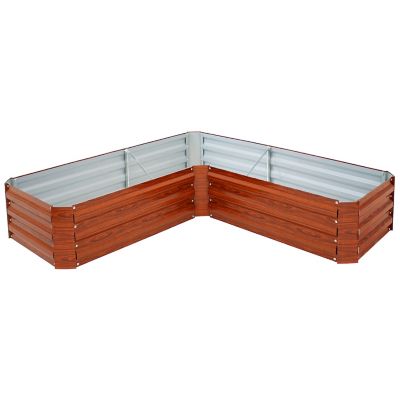 Image showing 9 th Sunnydaze Decor Outdoor Galvanized Steel Raised Garden Bed for Plants, Vegetables and Flowers, 59.5 in., L-Shaped, Woodgrain