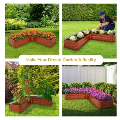 Image showing 10 th Sunnydaze Decor Outdoor Galvanized Steel Raised Garden Bed for Plants, Vegetables and Flowers, 59.5 in., L-Shaped, Woodgrain