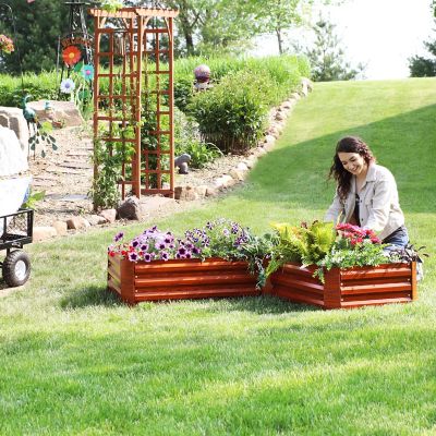 Image showing 11 th Sunnydaze Decor Outdoor Galvanized Steel Raised Garden Bed for Plants, Vegetables and Flowers, 59.5 in., L-Shaped, Woodgrain