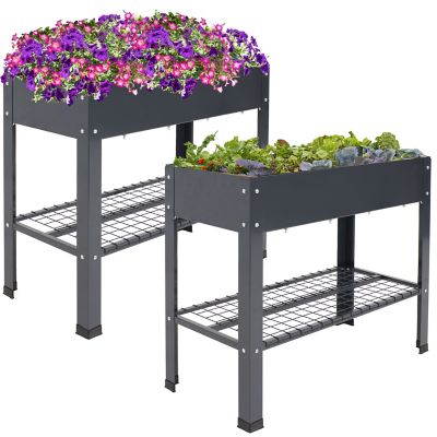 Sunnydaze Decor Hot Dip Galvanized Steel Raised Garden Bed with Mesh Shelf, 35.75 x 16 x 31.75in., Gray, 2 pk.