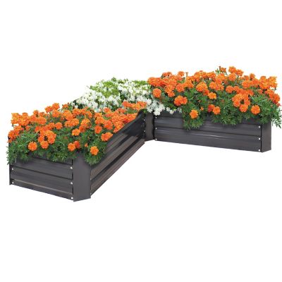Sunnydaze Decor Outdoor Galvanized Steel L-Shaped Raised Garden Bed for Plants, Vegetables and Flowers, Dark Gray
