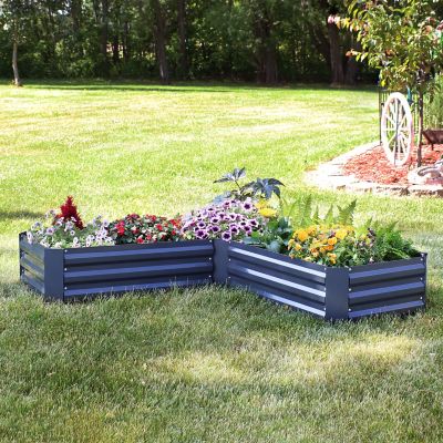 Image showing  Outdoor Galvanized Steel Raised Garden Bed for Plants, Vegetables and Flowers, 59.5 in., L-Shaped, Dark Gray