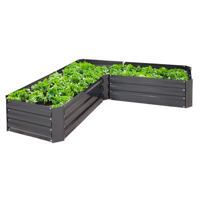 Image showing  Outdoor Galvanized Steel Raised Garden Bed for Plants, Vegetables and Flowers, 59.5 in., L-Shaped, Dark Gray