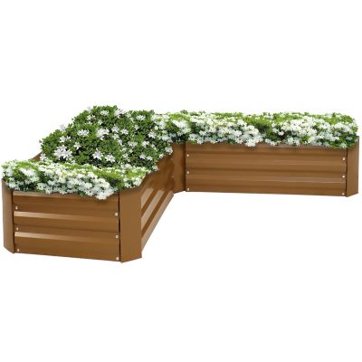 Sunnydaze Decor Outdoor Galvanized Steel L-Shaped Raised Garden Bed for Plants, Vegetables, and Flowers - 59.5 in. - Brown