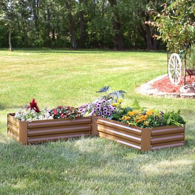 Image showing  Outdoor Galvanized Steel Raised Garden Bed for Plants, Vegetables and Flowers, 59.5 in., L-Shaped, Brown