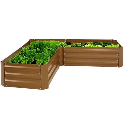 Image showing  Outdoor Galvanized Steel Raised Garden Bed for Plants, Vegetables and Flowers, 59.5 in., L-Shaped, Brown