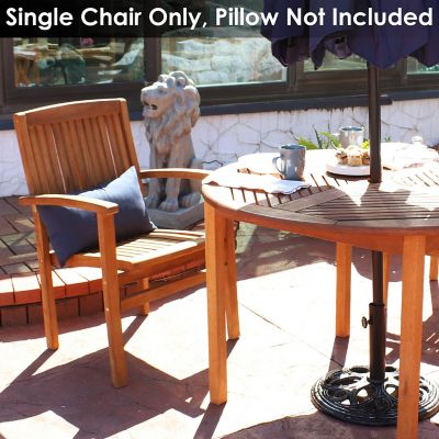 Image showing  Outdoor Solid Teak Wood Slat-Back Patio Dining Armchair - Light Brown Finish