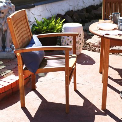 Image showing 5 th Sunnydaze Decor Outdoor Solid Teak Wood Slat-Back Patio Dining Armchair - Light Brown Finish