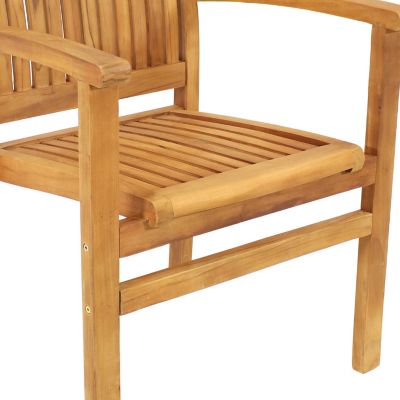 Image showing 8 th Sunnydaze Decor Outdoor Solid Teak Wood Slat-Back Patio Dining Armchair - Light Brown Finish