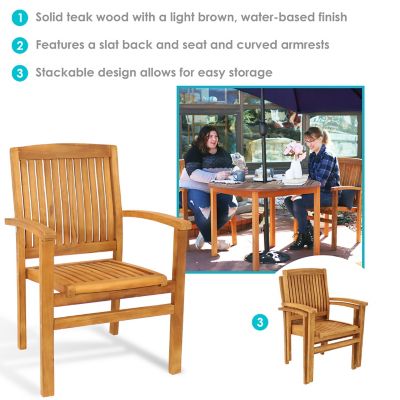 Image showing  Outdoor Solid Teak Wood Slat-Back Patio Dining Armchair