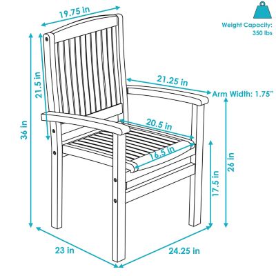 Image showing  Outdoor Solid Teak Wood Slat-Back Patio Dining Armchair