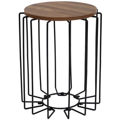 Sunnydaze Decor Steel Wire Indoor End Table with Faux Woodgrain Tabletop