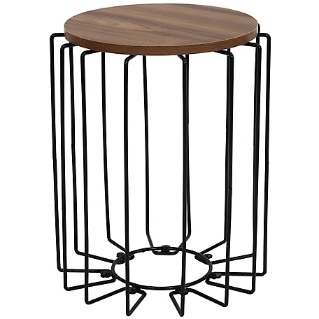 Sunnydaze Decor Steel Wire Indoor End Table with Faux Woodgrain Tabletop