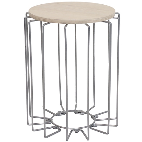 Sunnydaze Decor Steel Wire Indoor End Table with Faux Woodgrain Tabletop