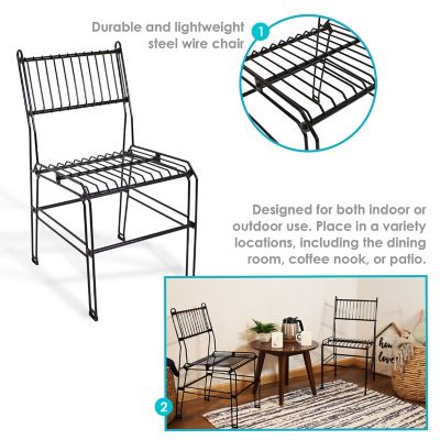 Image showing 5 th Sunnydaze Decor Indoor/Outdoor Furniture Steel Wire Dining Chairs - Black - 2pc