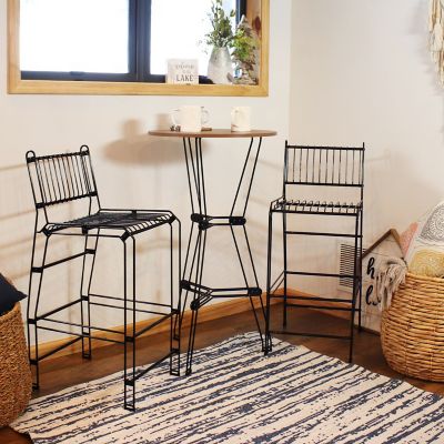 Image showing  3-Piece Indoor Furniture Steel Wire Bar Set with Faux Woodgrain Tabletop - Brown - 3 pc