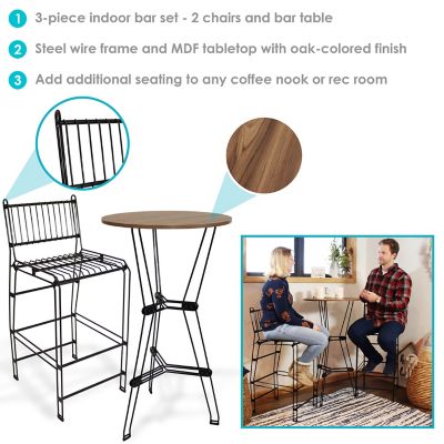 Image showing  3-Piece Indoor Furniture Steel Wire Bar Set with Faux Woodgrain Tabletop - Brown - 3 pc