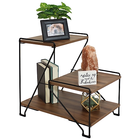Sunnydaze Decor 3-Tiered Steel Wire Indoor Accent Table with Faux Woodgrain Tabletops