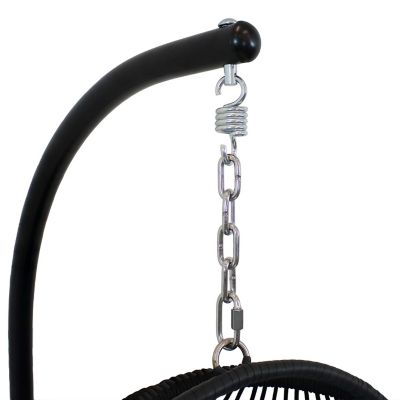 Image showing  Julia Resin Wicker Patio Hanging Basket Egg Chair Swing with Cushions and Stand, 330 lb. Capacity, Gray