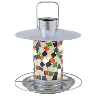 Image showing  1.5 lb. Mosaic Bird Feeder with Soft Glowing Solar Powered Light