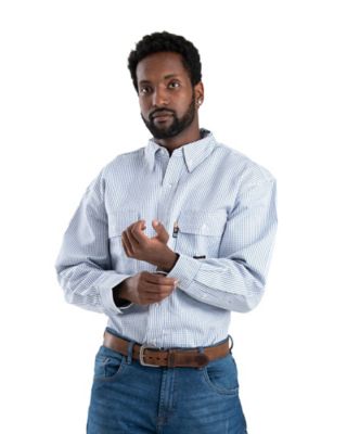 Berne Men's Flame-Resistant Button-Down Plaid Long-Sleeve Work Shirt