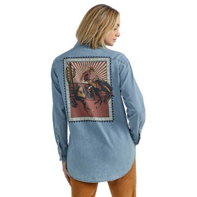 Wrangler Women's Rodeo Poster Western Denim Snap Shirt