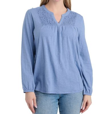 Como Re-Vintage Women's Long Sleeve Smocked Henley Slub Knit