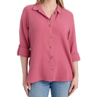 Image showing  Women's Button-Front Woven Gauze Long-Sleeve Shirt
