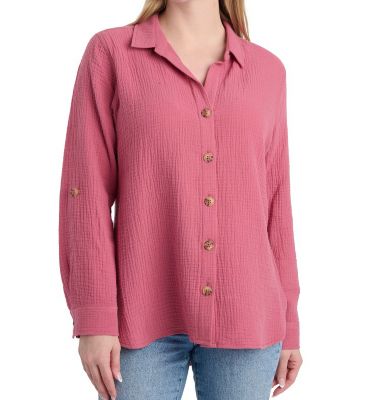 Image showing  Women's Button-Front Woven Gauze Long-Sleeve Shirt