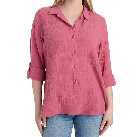 Como Vintage Women's Long Sleeve Button Front Woven Gauze Shirt