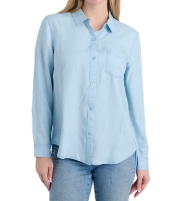 Como Re-Vintage Women's Long Sleeve Button Front One Pocket Lyocell Shirt