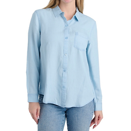Como Re-Vintage Women's Long Sleeve Button Front One Pocket Lyocell Shirt