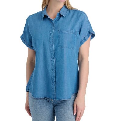 Como Re-Vintage Women's Short Sleeve Button Front One Pocket Lyocell Shirt