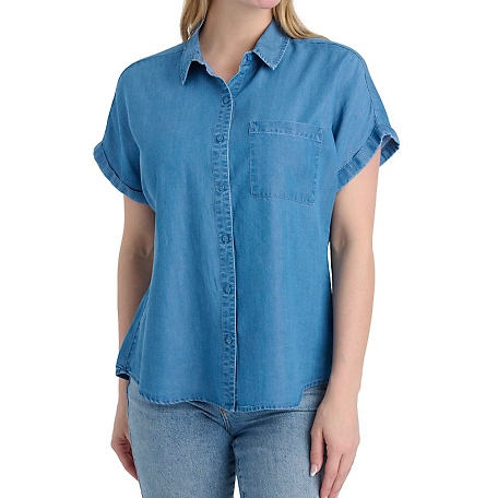 Como Re-Vintage Women's Short Sleeve Button Front One Pocket Lyocell Shirt
