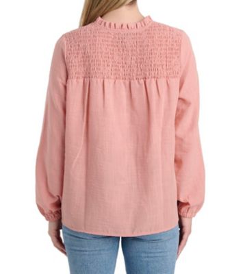 Image showing  Women's Smocked Textured Woven Long-Sleeve Peasant Top