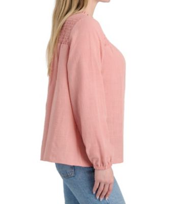 Image showing  Women's Smocked Textured Woven Long-Sleeve Peasant Top