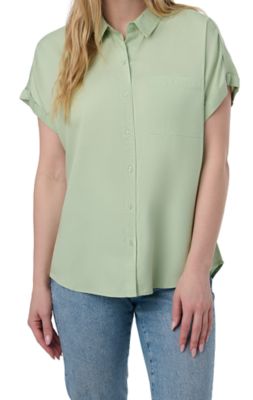 Como Re-Vintage Women's Button-Front 1-Pocket Lyocell Short-Sleeve Shirt