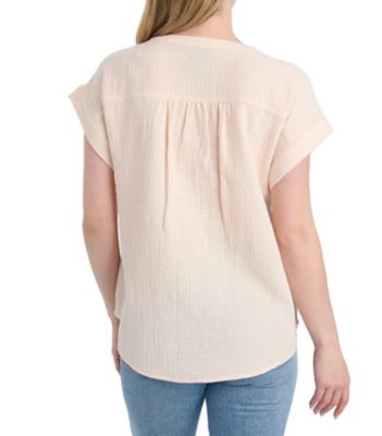 Image showing  Women's Woven Gauze Short-Sleeve Henley Popover Shirt
