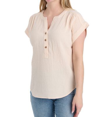 Image showing  Women's Woven Gauze Short-Sleeve Henley Popover Shirt