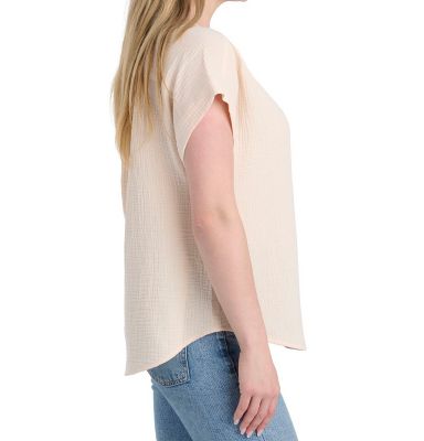 Image showing  Women's Woven Gauze Short-Sleeve Henley Popover Shirt