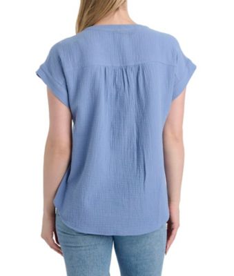 Image showing  Women's Woven Gauze Short-Sleeve Henley Popover Shirt