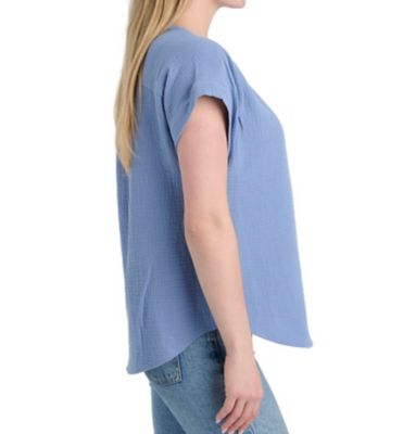 Image showing  Women's Woven Gauze Short-Sleeve Henley Popover Shirt