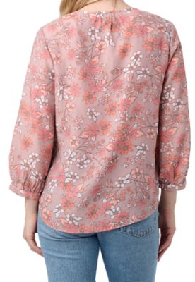 Image showing  Women's Button-Front Woven Long-Sleeve Peasant Top with Crochet Detailing