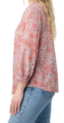 Image showing  Women's Button-Front Woven Long-Sleeve Peasant Top with Crochet Detailing