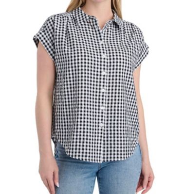 Como Vintage Women's Bubble Gingham Camp Short-Sleeve Button-Down Shirt