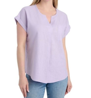 Como Vintage Women's Short Sleeve Linen Blend One Pocket Popover at ...