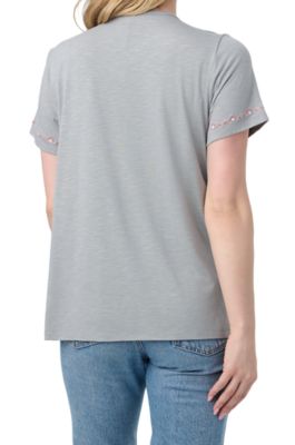 Image showing  Women's Embroidered Fashion V-Neck Short-Sleeve T-Shirt