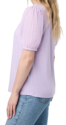 Image showing 3 th Como Vintage Women's Mix Media Slub Eyelet Elbow Sleeve Popover