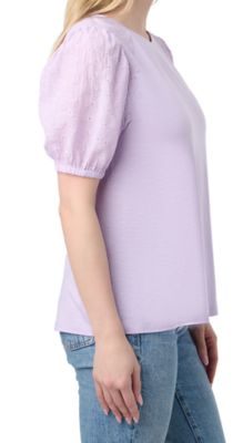 Image showing  Women's Mix Media Slub Eyelet Elbow Sleeve Popover